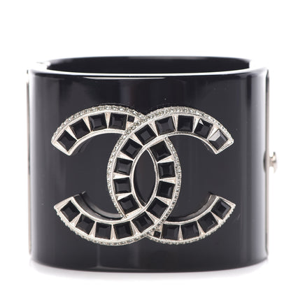Chanel Resin Baguette Crystal CC Cuff Black 1 of 4