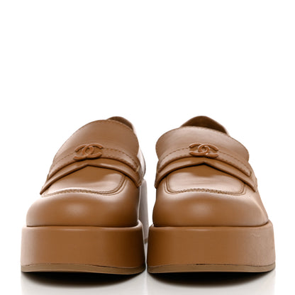 Chanel Calfskin CC Platform Loafers 41 Beige 2 of 8