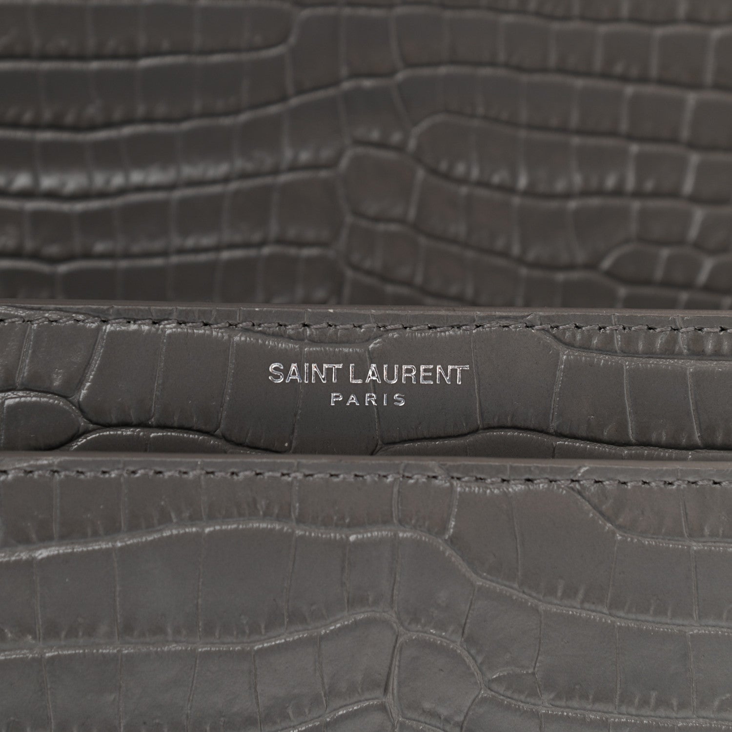 Saint Laurent Calfskin Crocodile Embossed Medium Monogram Sunset Fog 6 of 12