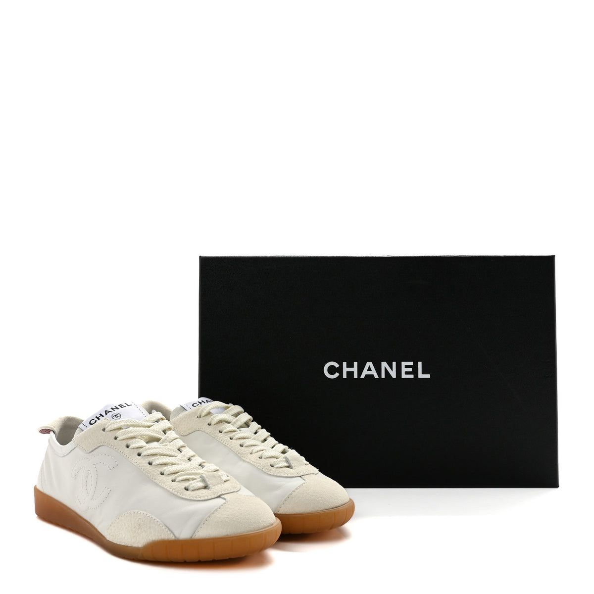 Calfskin Embossed Suede Sneakers 36 White Black