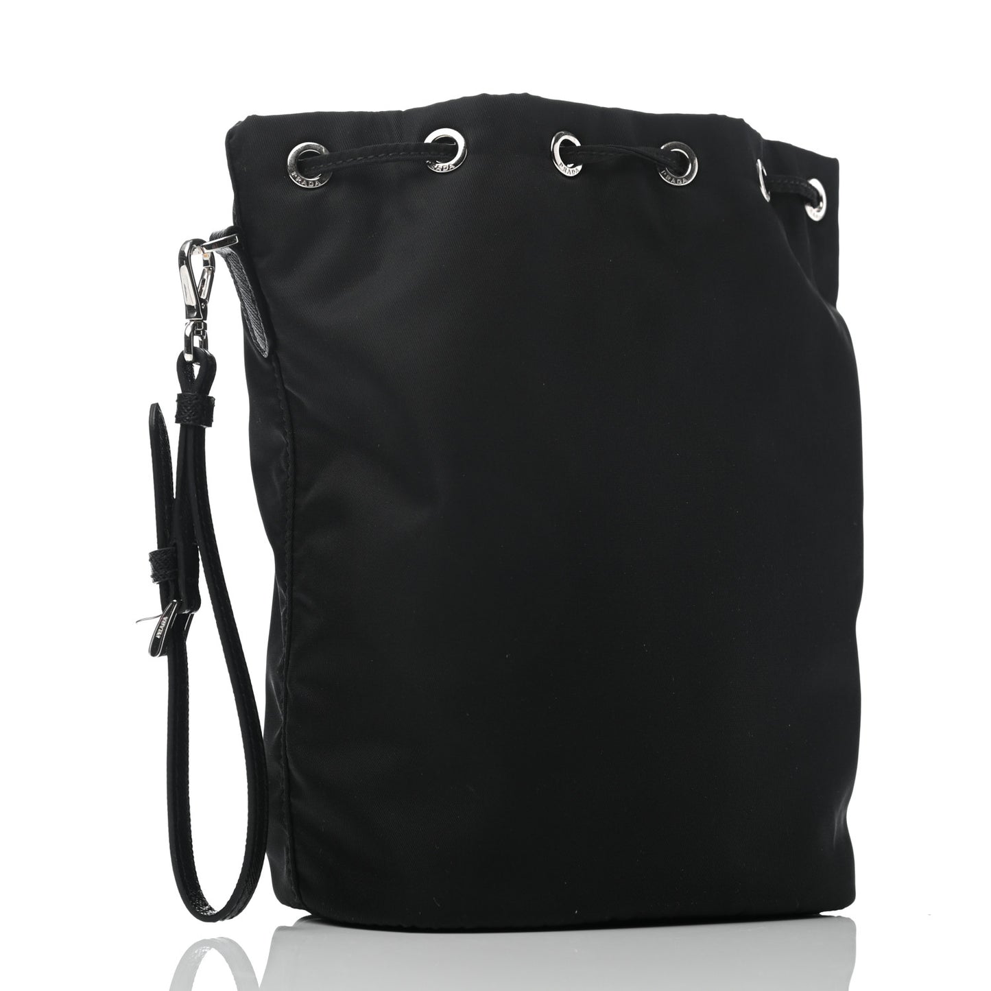 Saffiano Tessuto Nylon Vela Bucket Wristlet Black