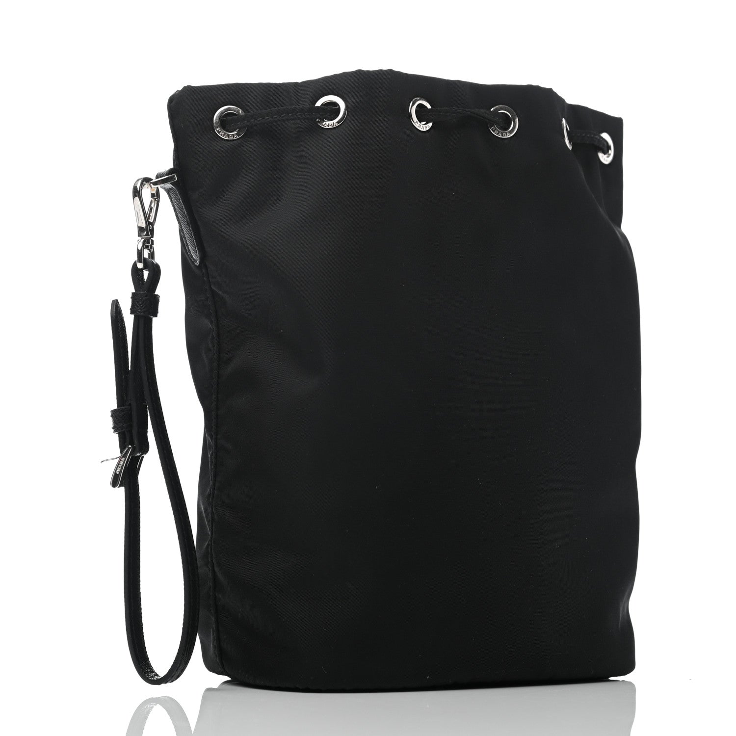 Prada Saffiano Tessuto Nylon Vela Bucket Wristlet Black 2 of 8