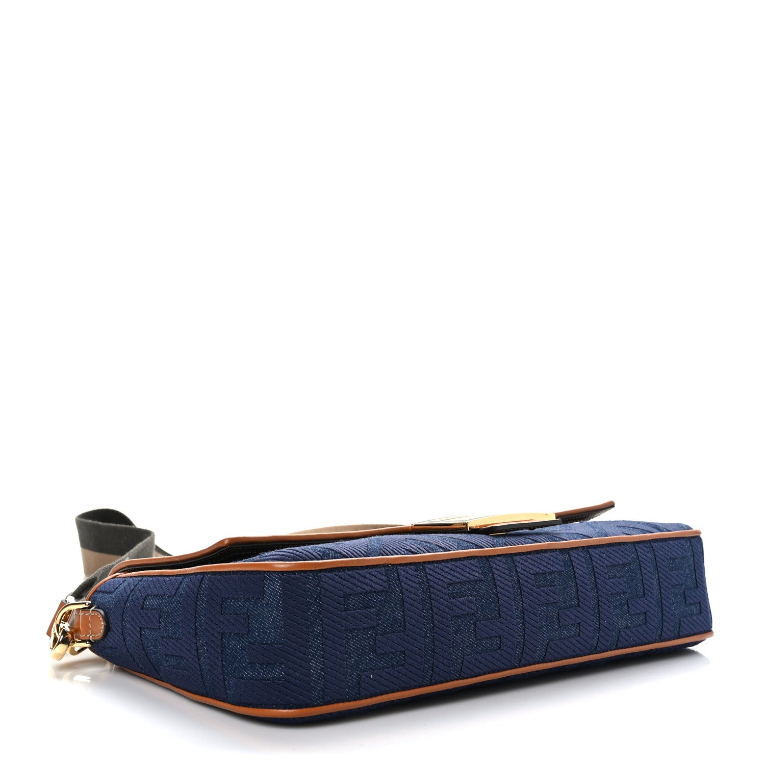 Fendi Denim Vitello King FF Embroidered Large Baguette Blue Cuoio 4 of 8
