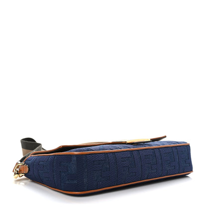 Fendi Denim Vitello King FF Embroidered Large Baguette Blue Cuoio 4 of 8