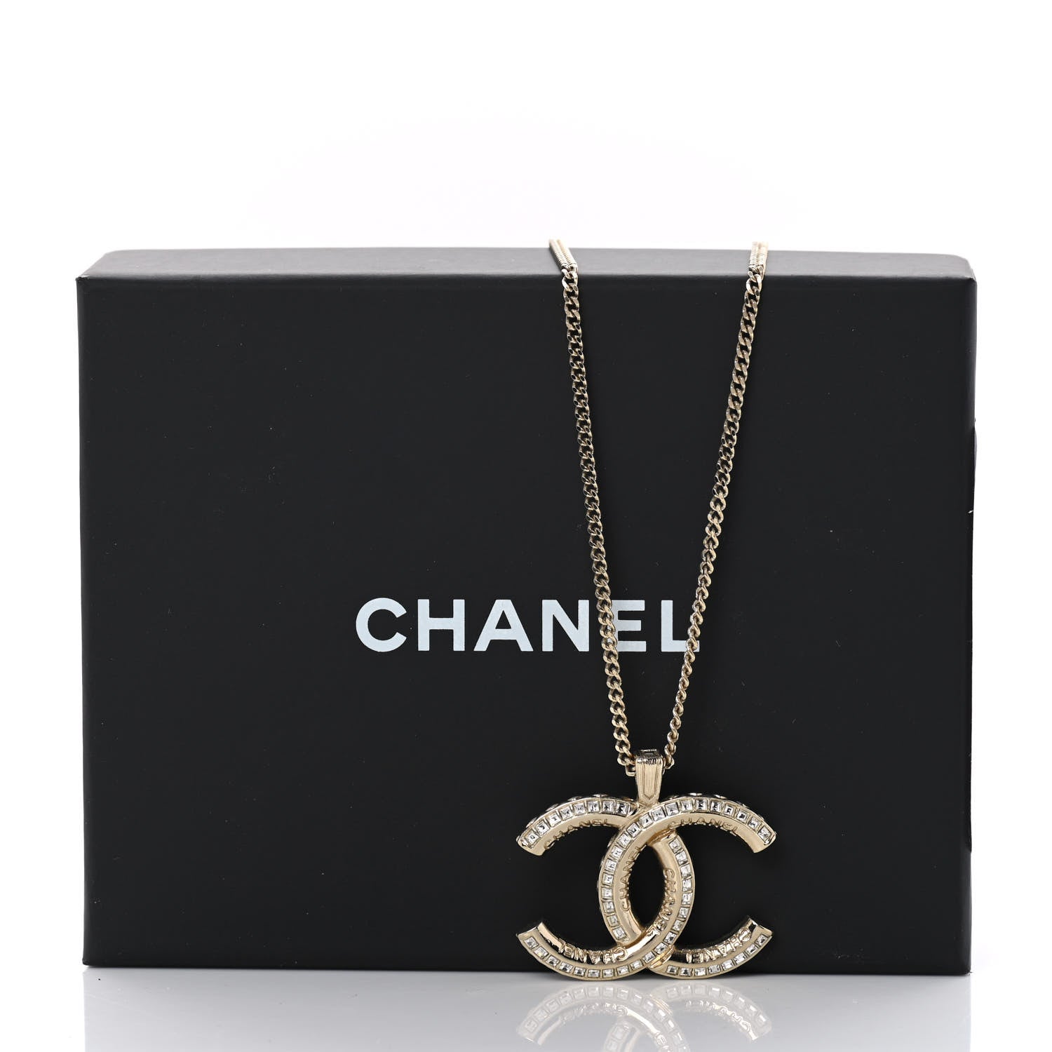 Chanel Baguette Crystal Logo CC Chain Necklace Gold 5 of 5