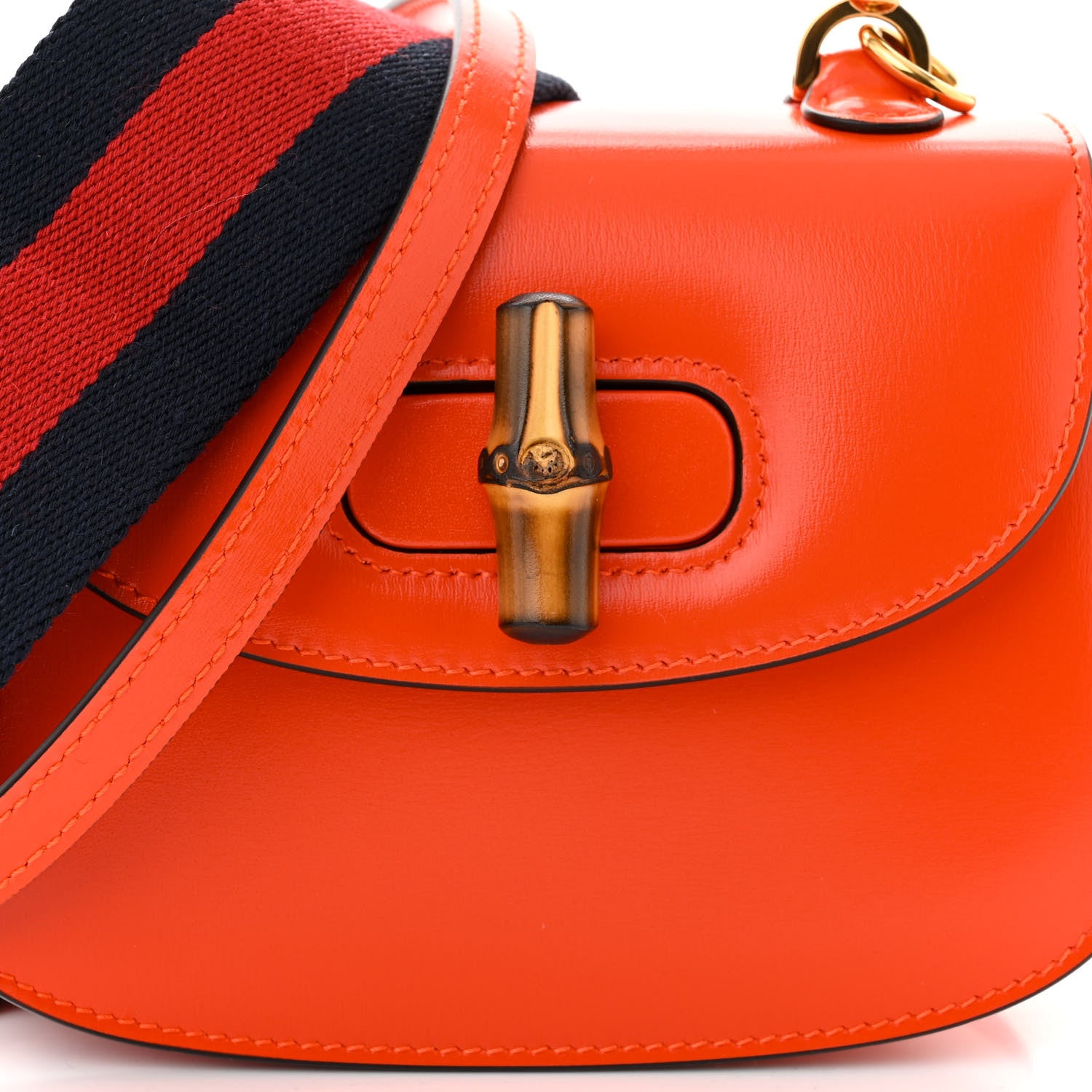 Gucci Boarded Dyana Lux Calfskin Web Mini Bamboo 1947 Top Handle Bag Calypso Orange 8 of 11