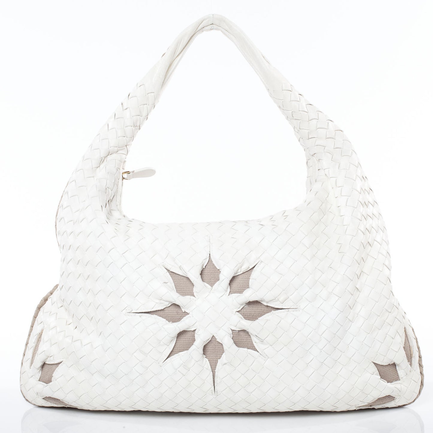 Nappa Intrecciato Flower Large Veneta Hobo White