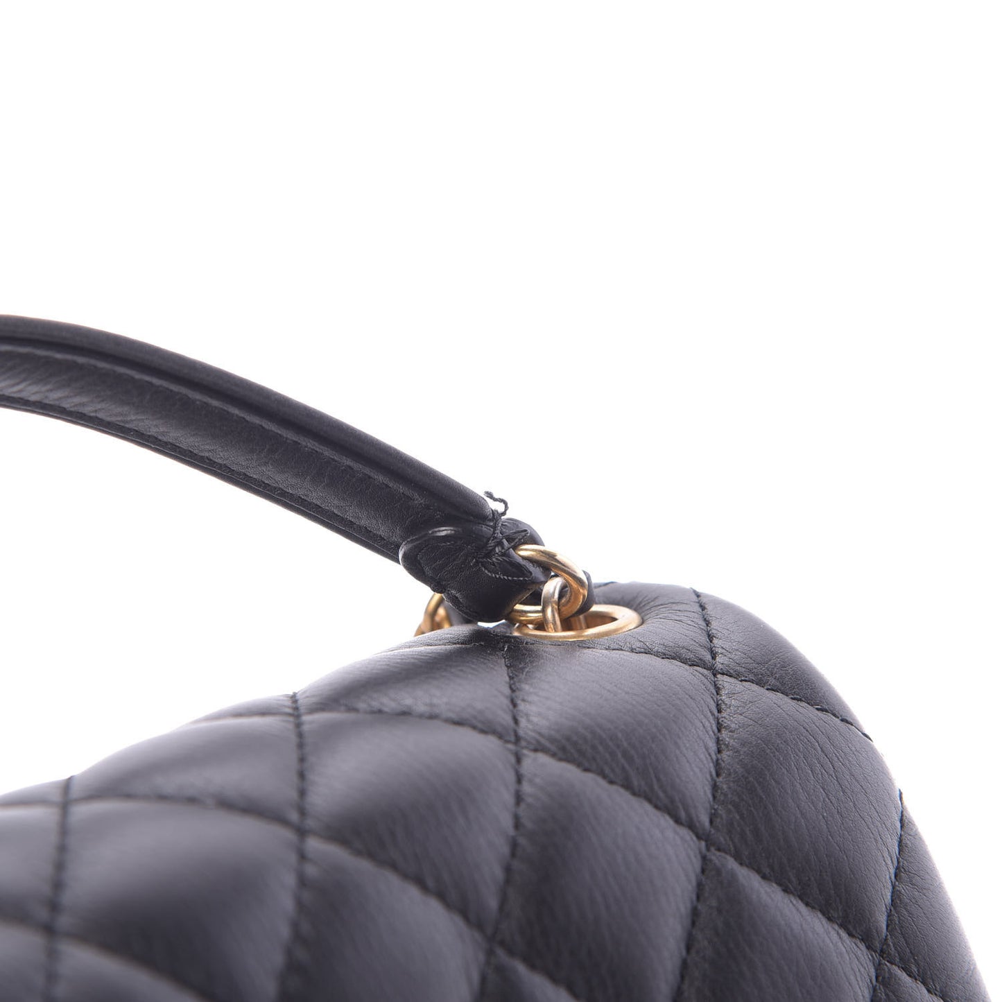 Calfskin Quilted Top Handle Flap Black