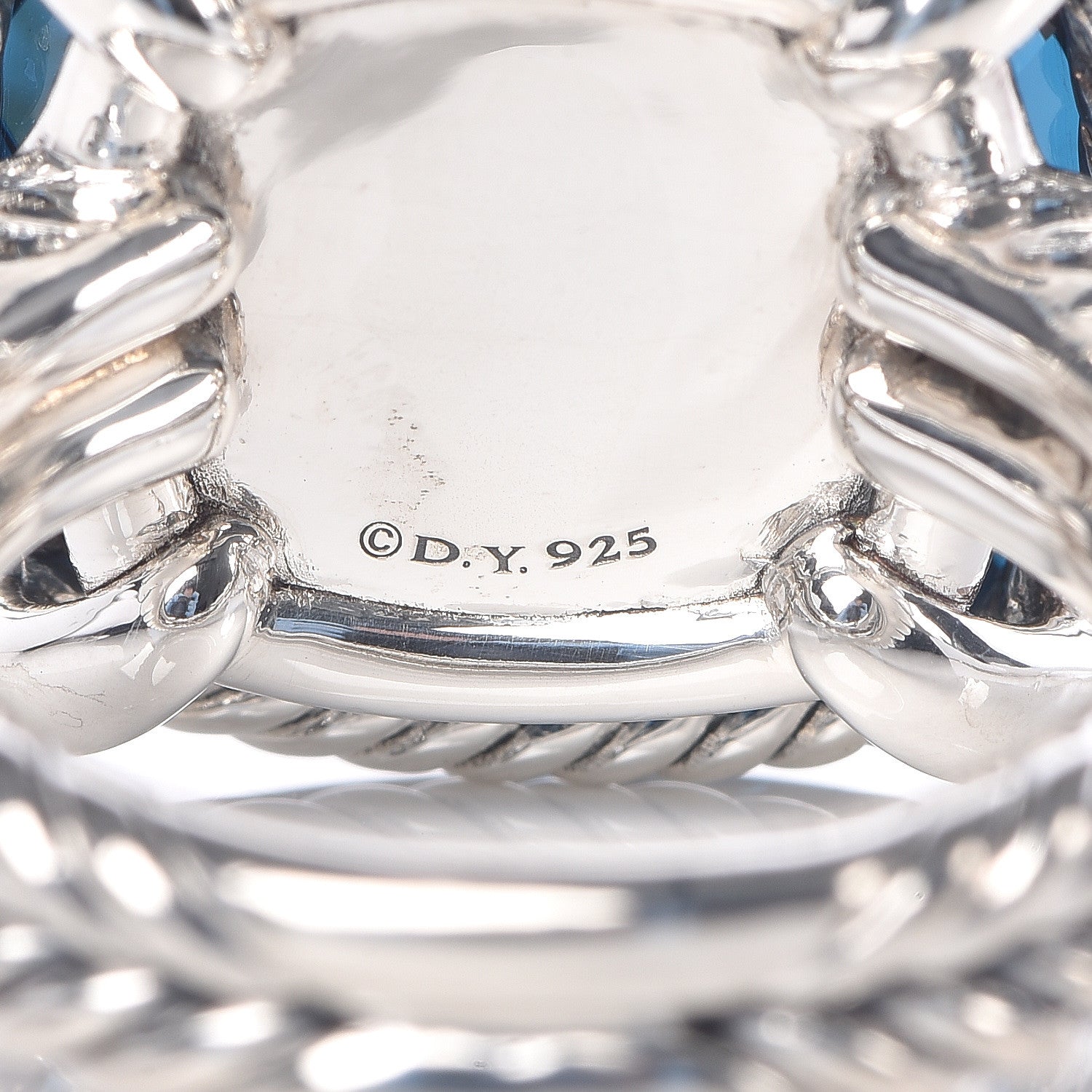 David Yurman Sterling Silver Diamond Hampton Blue Topaz 20mm Chatelaine Ring 54 6.75 5 of 5