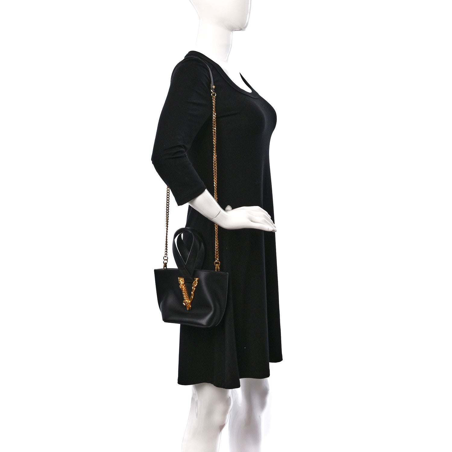 Versace Vitello Mini Virtus Bucket Bag Black 2 of 8