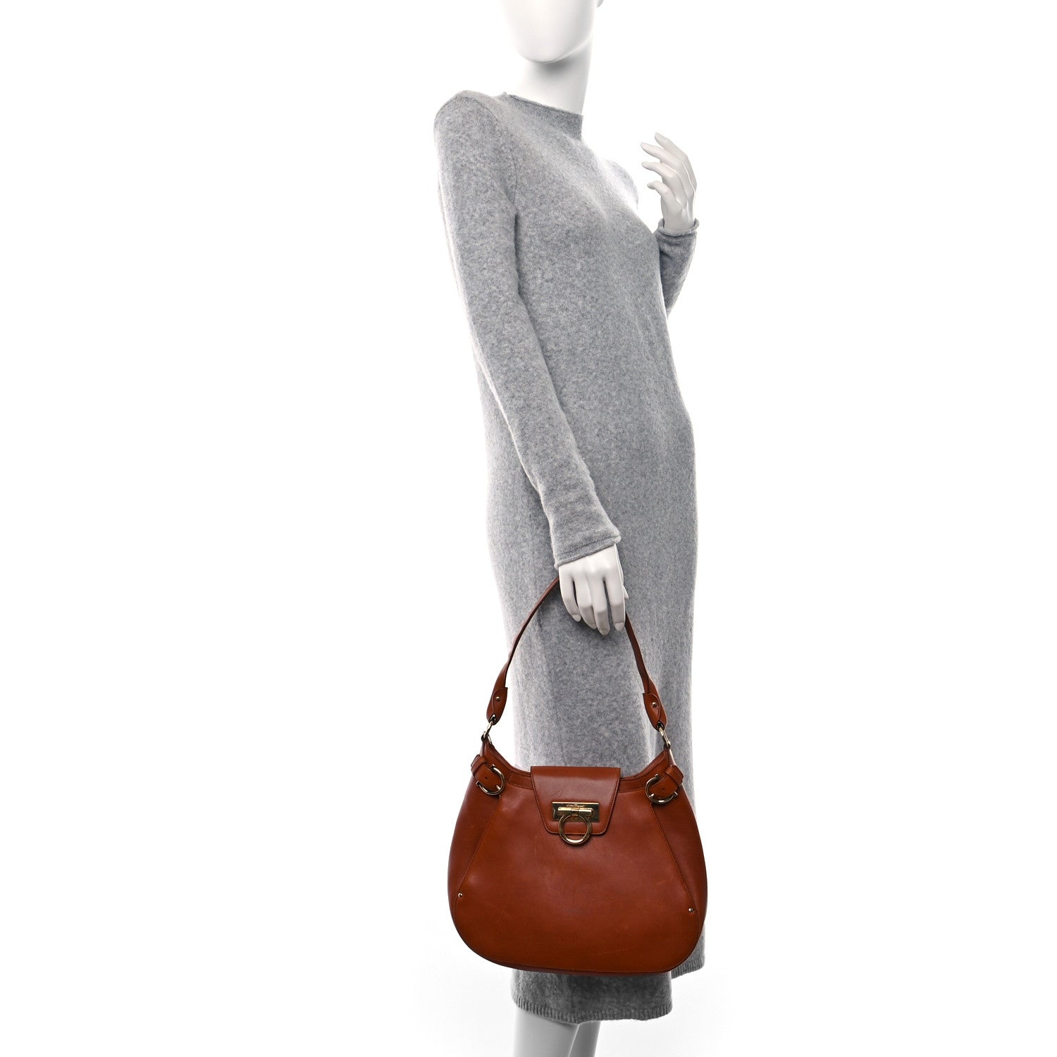 Salvatore Ferragamo Calfskin Gancini Hobo Tan 2 of 8
