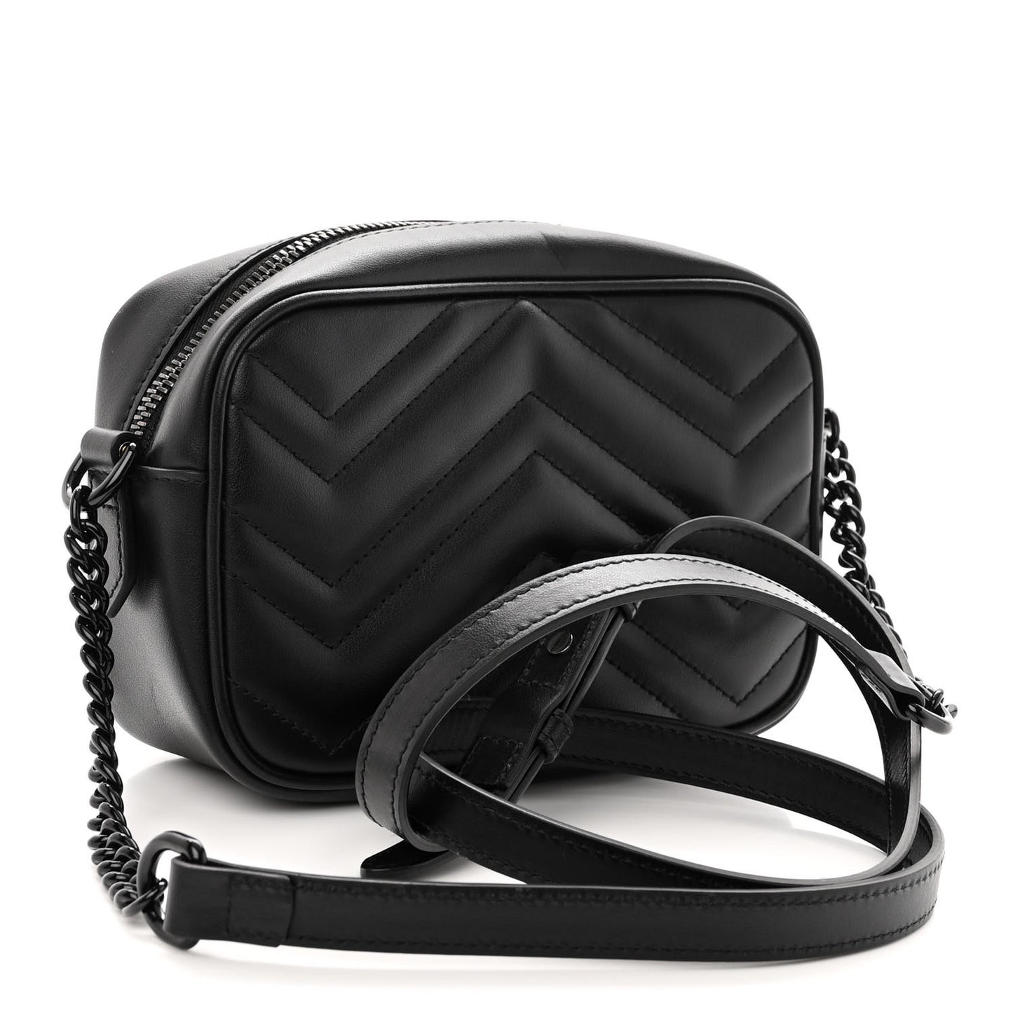 Calfskin Matelasse Monochrome Mini GG Marmont Chain Shoulder Bag Black