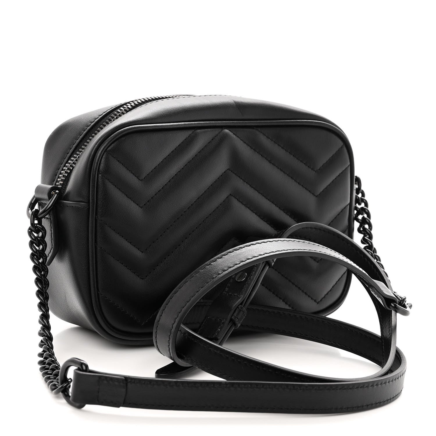 Gucci Calfskin Matelasse Monochrome Mini GG Marmont Chain Shoulder Bag Black 3 of 9
