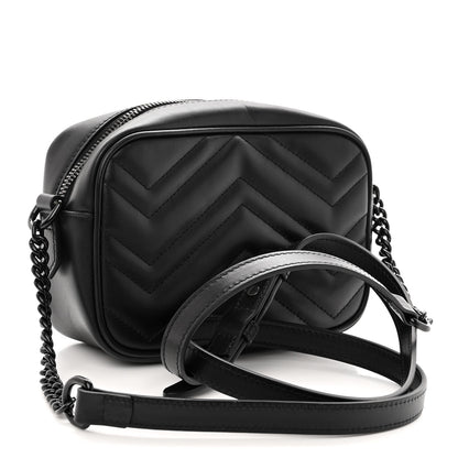 Gucci Calfskin Matelasse Monochrome Mini GG Marmont Chain Shoulder Bag Black 3 of 9