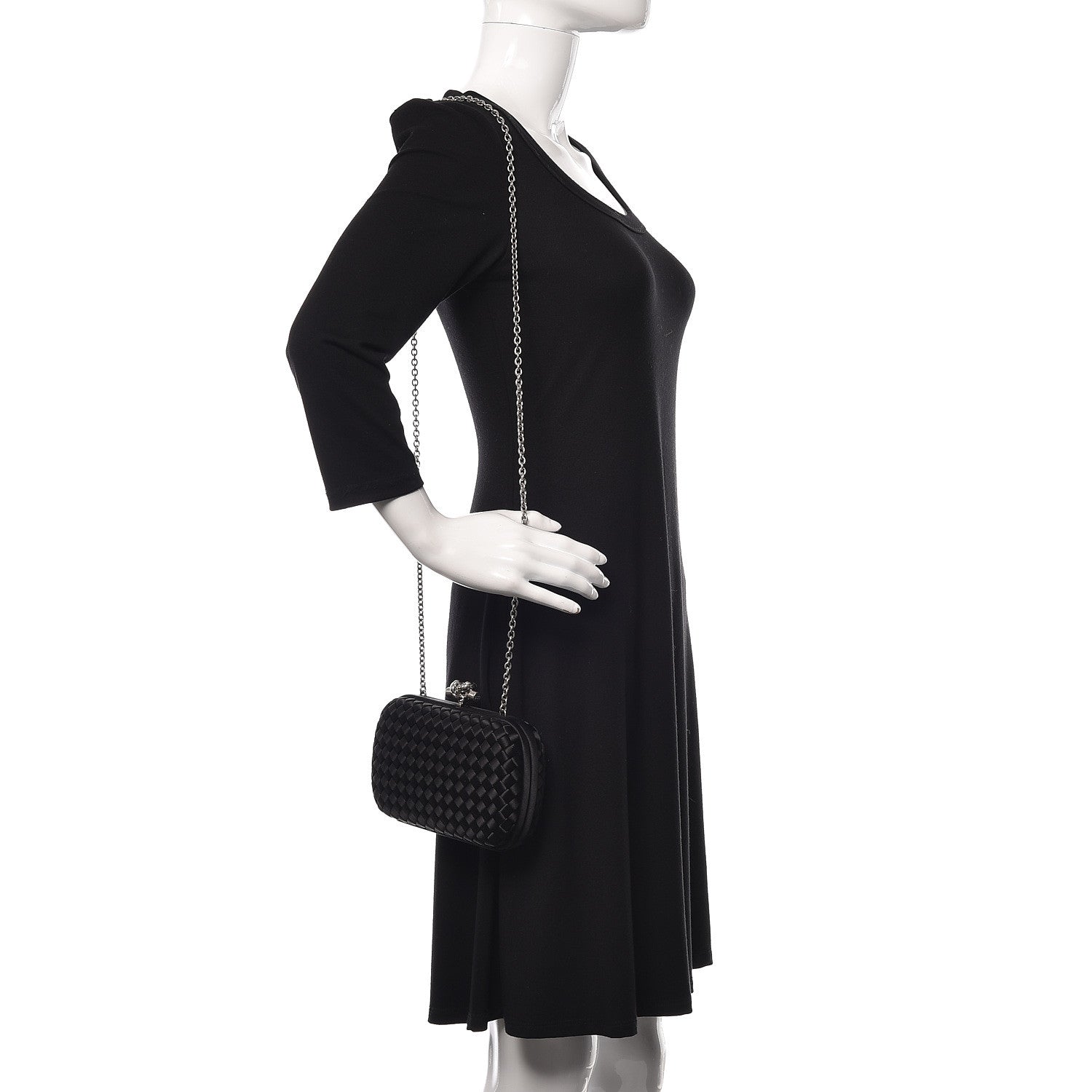 Bottega Veneta Satin Intreccio Impero Chain Knot Clutch Black 2 of 10