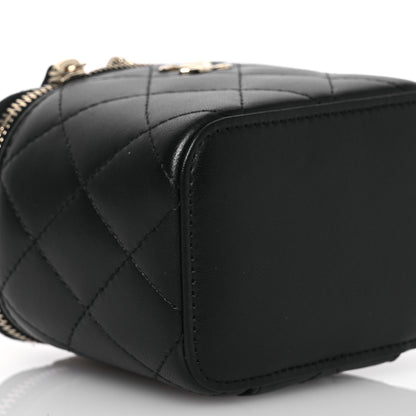 Chanel Lambskin Quilted Mini Vanity Case With Pearl Chain Black 9 of 10