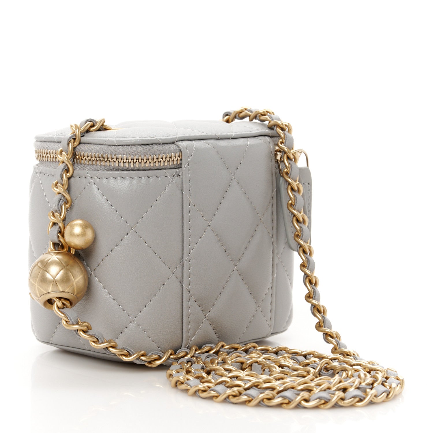 Chanel Lambskin Quilted Pearl Crush Mini Vanity Case With Chain Grey 2 of 10