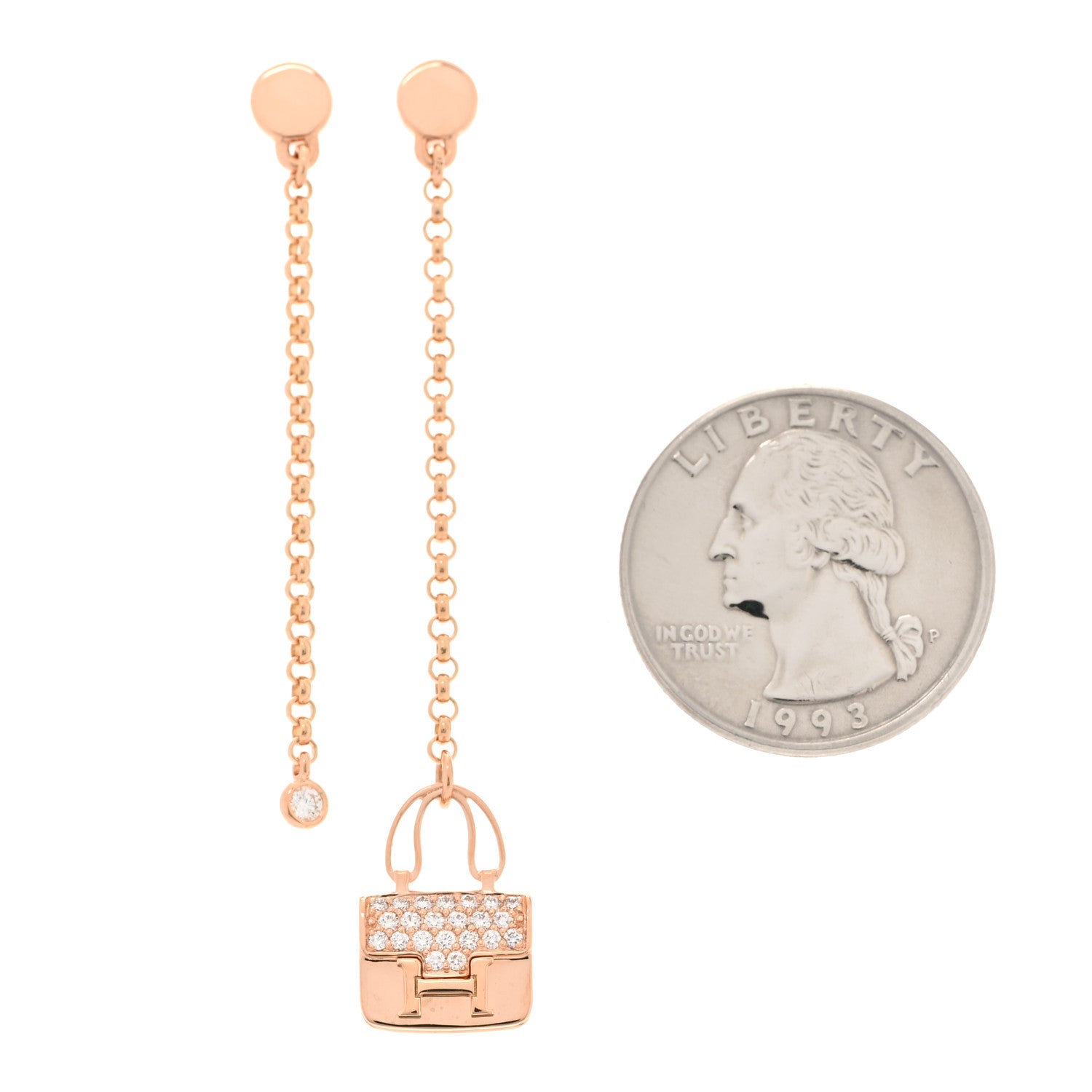 Hermes 18K Rose Gold Diamond Constance Amulettes Drop Earrings 2 of 6