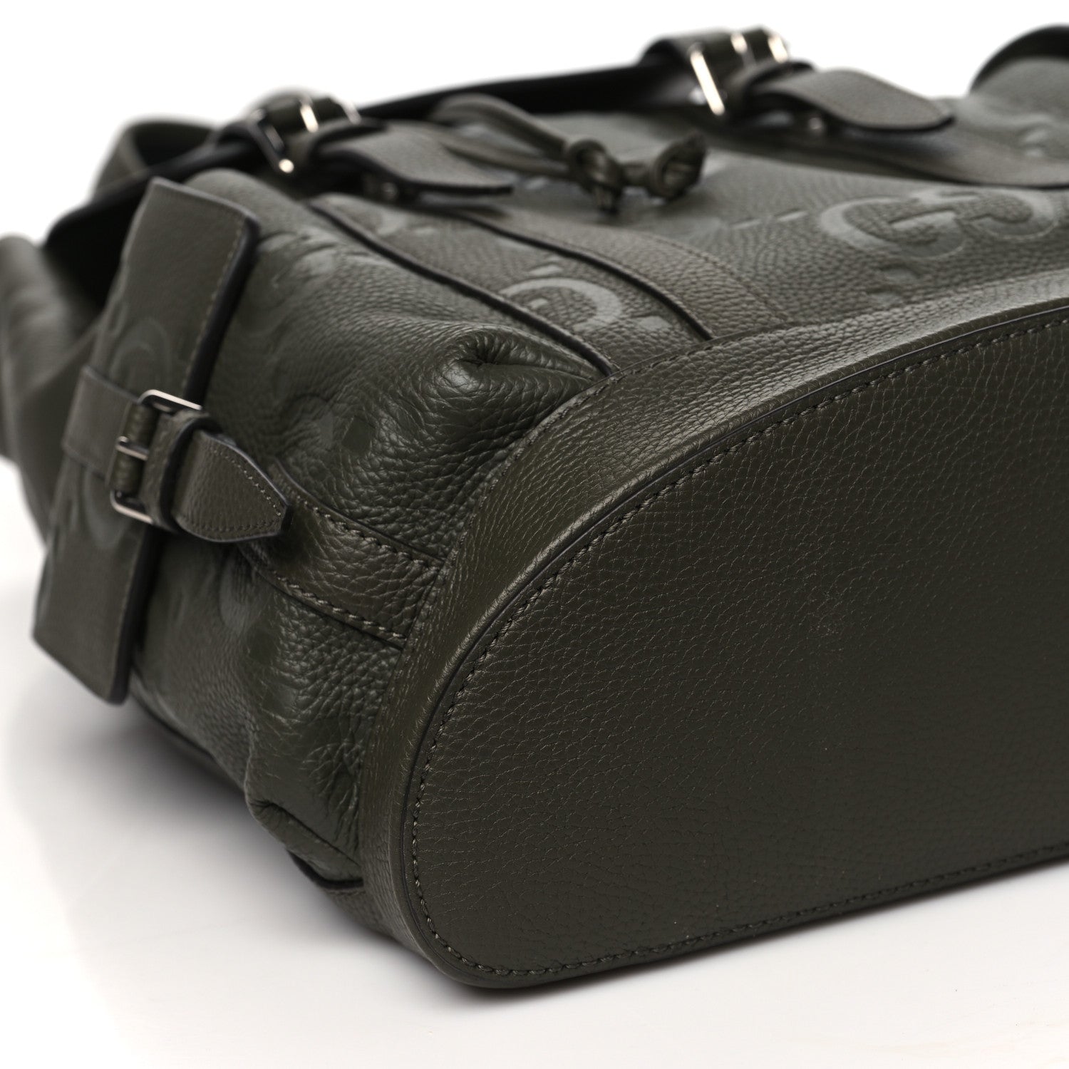 Gucci Piuma Calfskin Jumbo GG Embossed Double Buckle Backpack Dark Vintage Olive 8 of 9