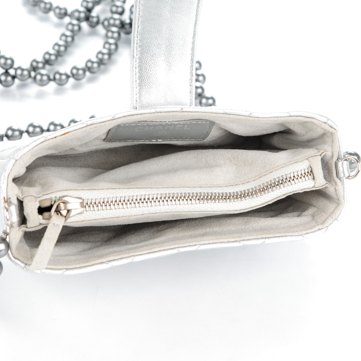 Chanel Metallic Lambskin Quilted Pearl Chain Mini Love Symbols Bag Silver 5 of 7
