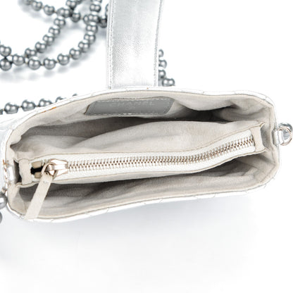 Chanel Metallic Lambskin Quilted Pearl Chain Mini Love Symbols Bag Silver 5 of 7