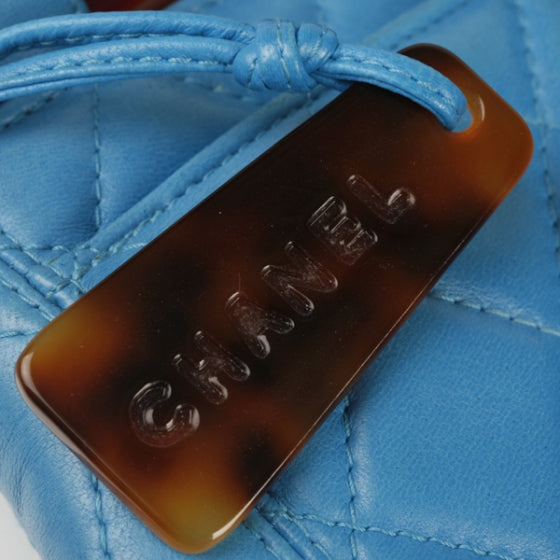 Quilted Lambskin Tortoise Handle Tote Turquoise