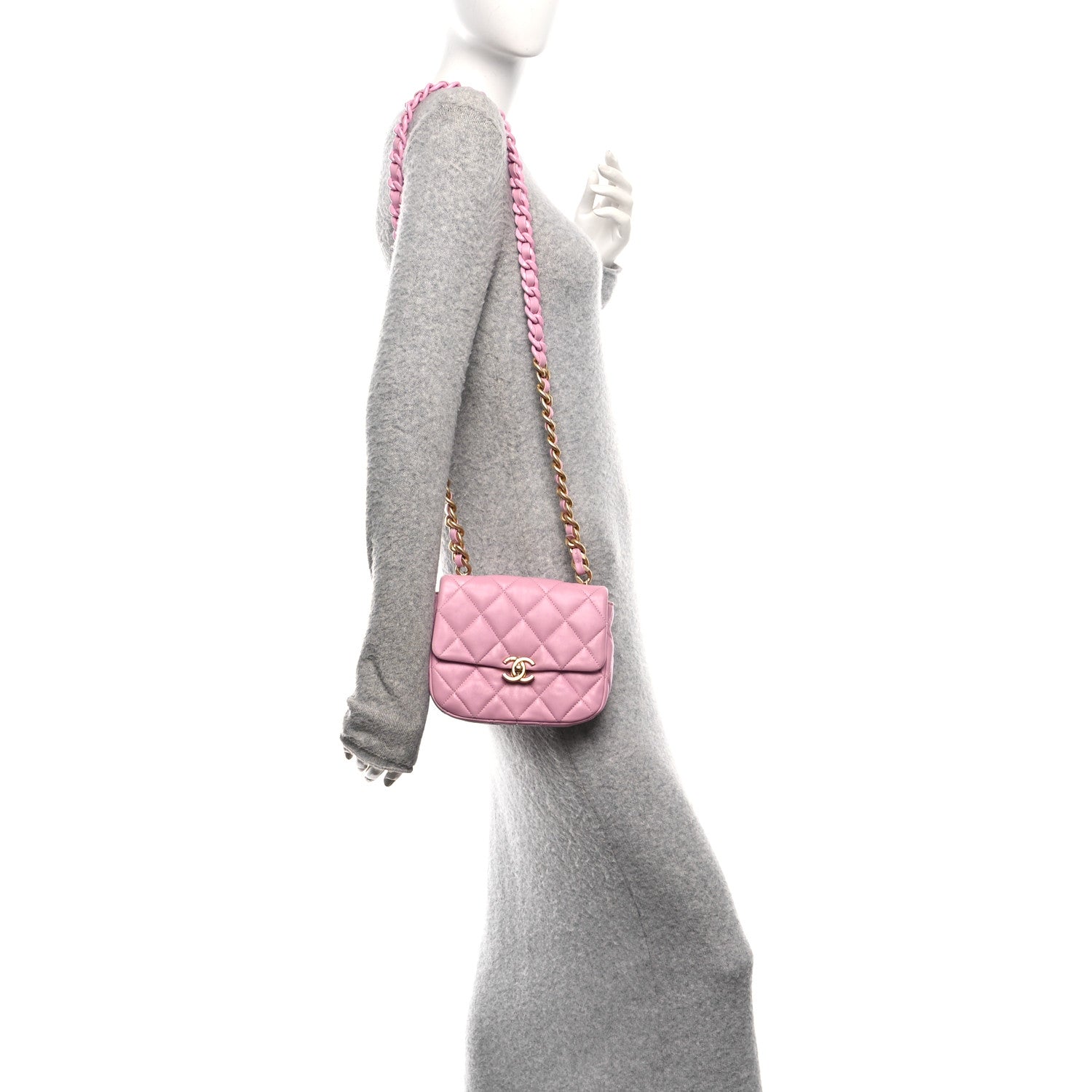 Chanel Lambskin Quilted Mini Lacquered Chain Flap Pink 2 of 10