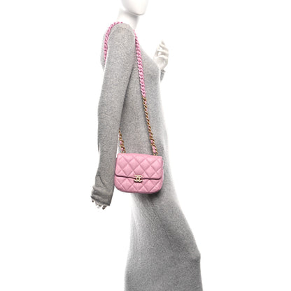 Chanel Lambskin Quilted Mini Lacquered Chain Flap Pink 2 of 10