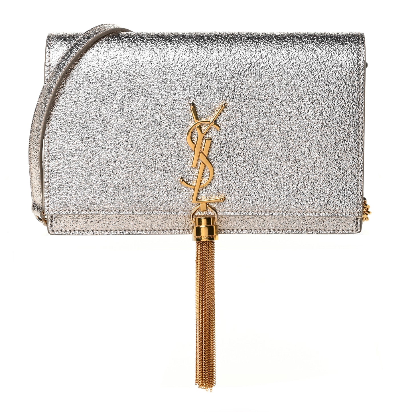 Metallic Calfskin Kate Monogram Tassel Chain Wallet Gold