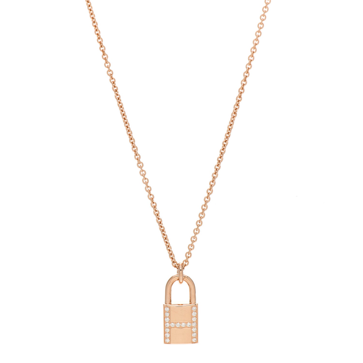 Hermes 18K Rose Gold Diamond Amulettes Cadenas Pendant Necklace 1 of 5