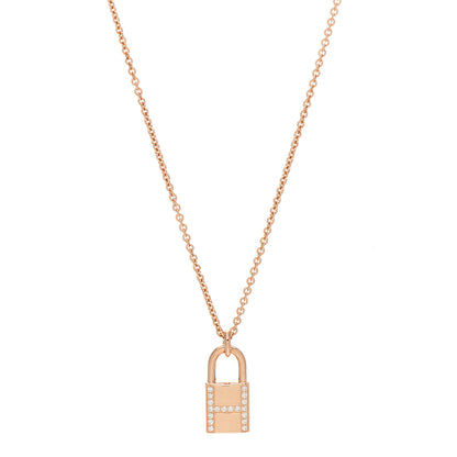 Hermes 18K Rose Gold Diamond Amulettes Cadenas Pendant Necklace 1 of 5