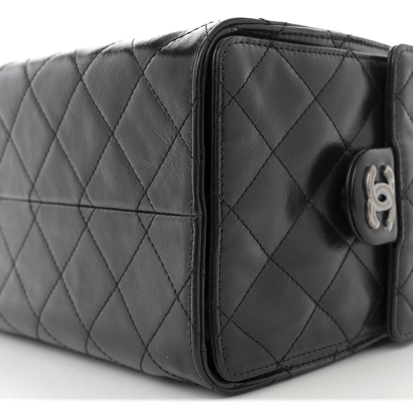 Shiny Crumpled Calfskin Quilted Small Chanel 25 Handbag Black