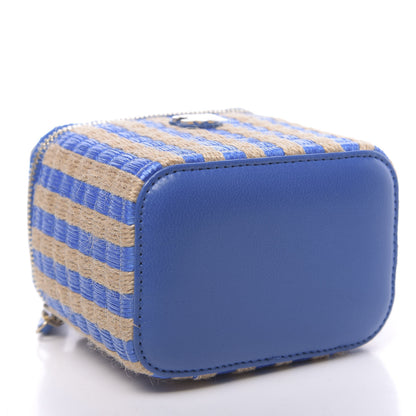 Chanel Raffia Jute Striped Mini Vanity Case With Chain Blue Beige 4 of 11
