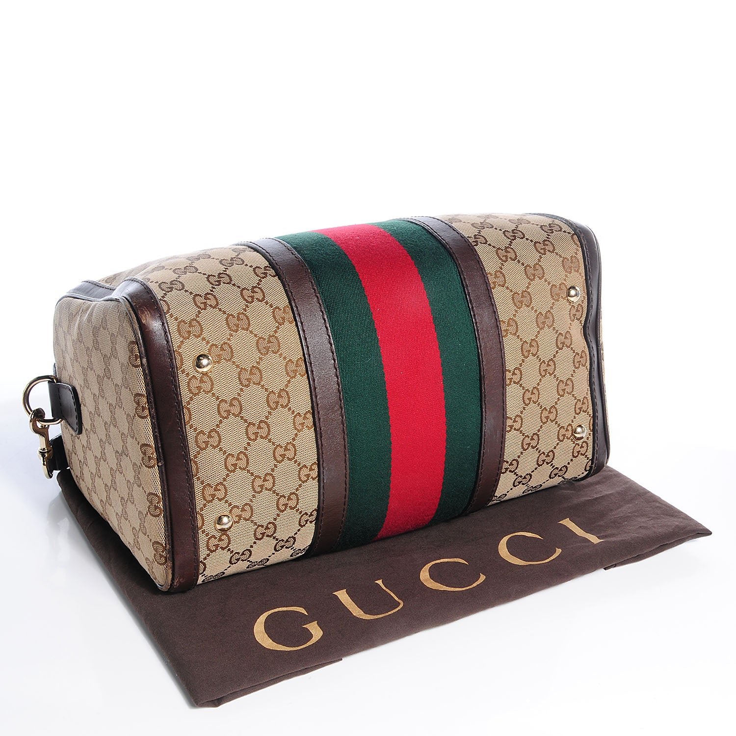 Gucci Monogram Selleria Calfskin Vintage Web Medium Boston Beige Ebony Cocoa 4 of 9