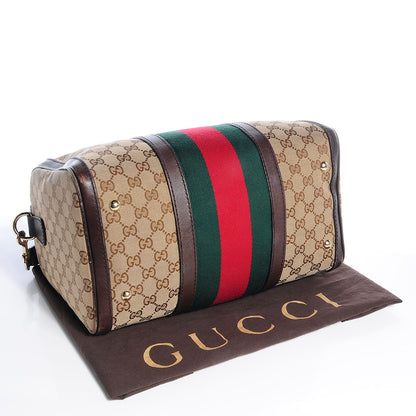 Gucci Monogram Selleria Calfskin Vintage Web Medium Boston Beige Ebony Cocoa 4 of 9