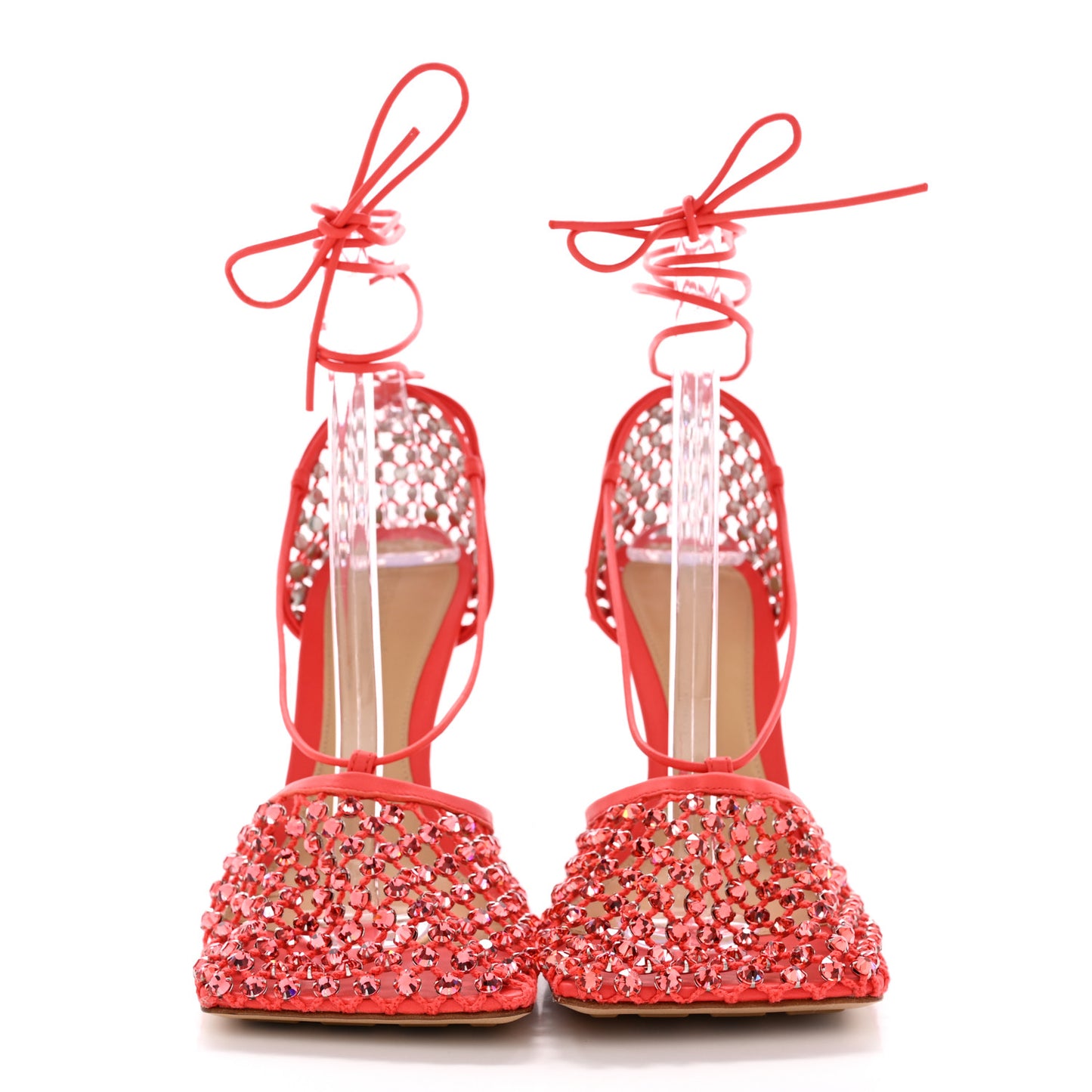 Mesh Nappa Crystal Embellished Sparkle Stretch Ankle Tie 90mm Sandals 41 Sunburst