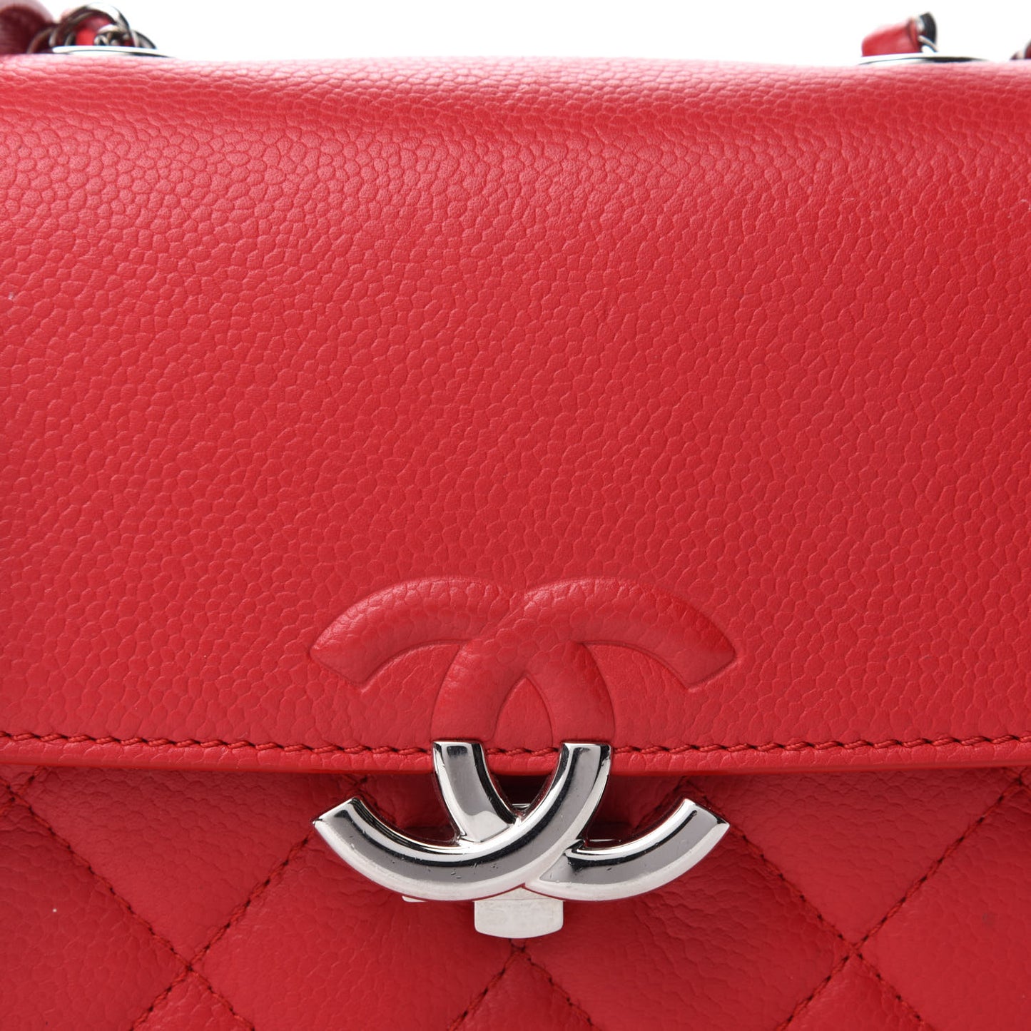 Grained Calfskin Quilted Small CC Box Flap Red