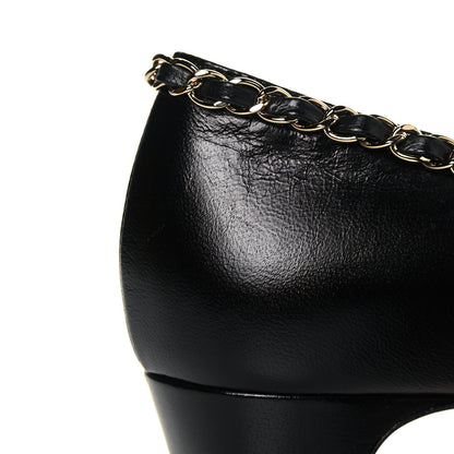Chanel Lambskin Grosgrain Chain Cap Toe Pumps 39 Black 7 of 8