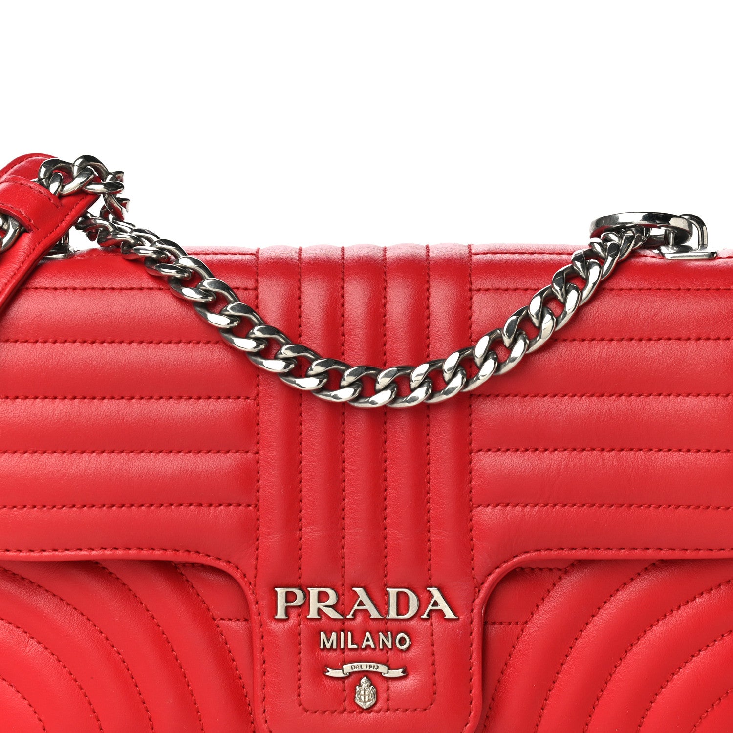 Prada Soft Calfskin Impunture Diagramme Medium Chain Flap Shoulder Bag Fuoco 7 of 12