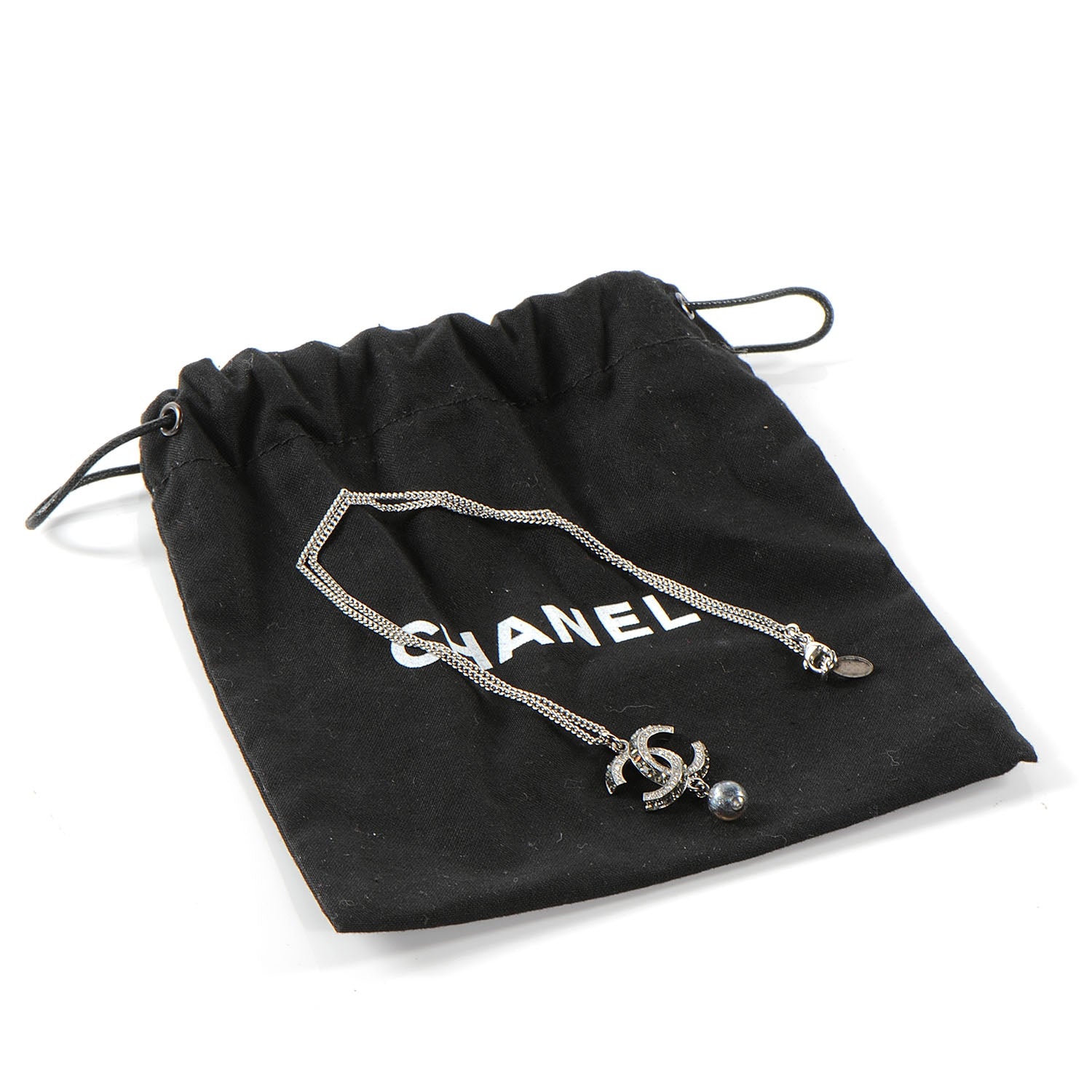 Chanel Swarovski Crystal Bead Pendant CC Necklace Silver 5 of 5
