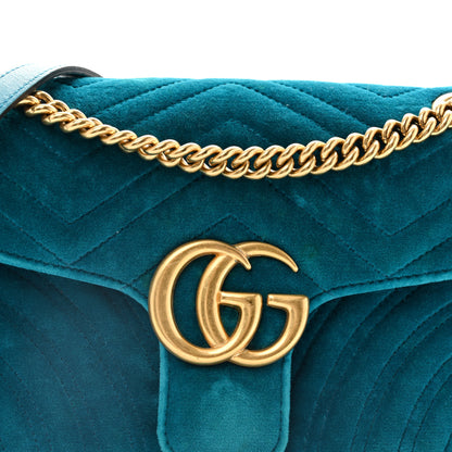 Gucci Velvet Matelasse Small GG Marmont Shoulder Bag Pavone Cyan 8 of 12