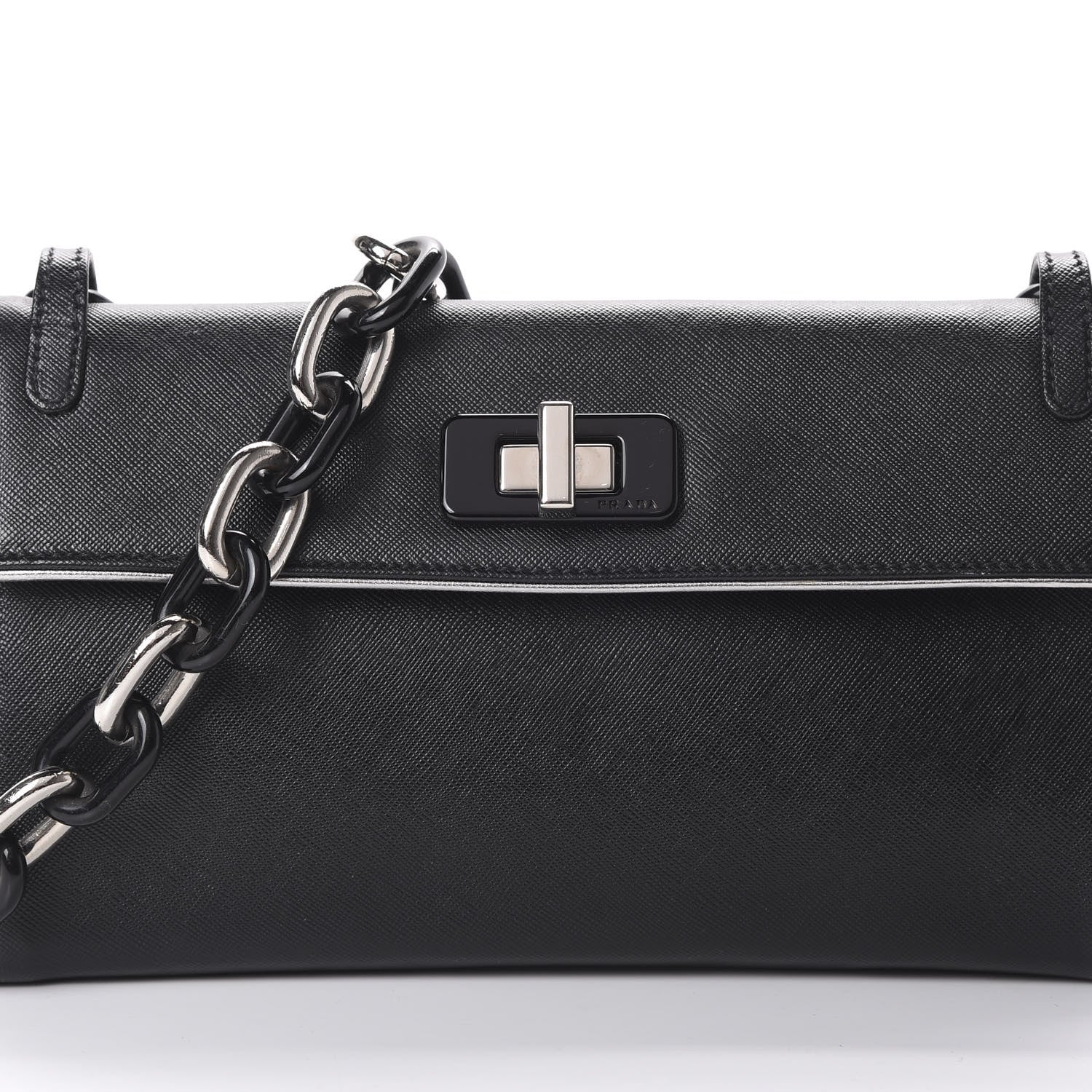 Prada Saffiano Turnlock Chain Shoulder Bag Black 8 of 12