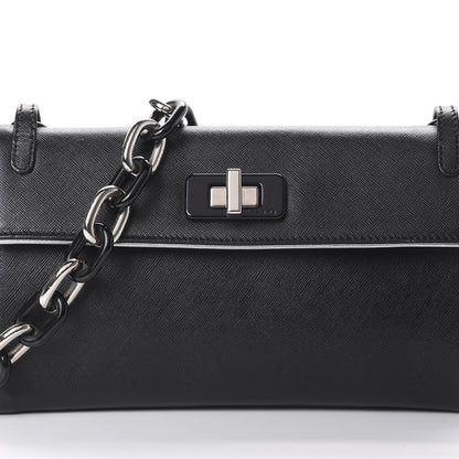 Prada Saffiano Turnlock Chain Shoulder Bag Black 8 of 12