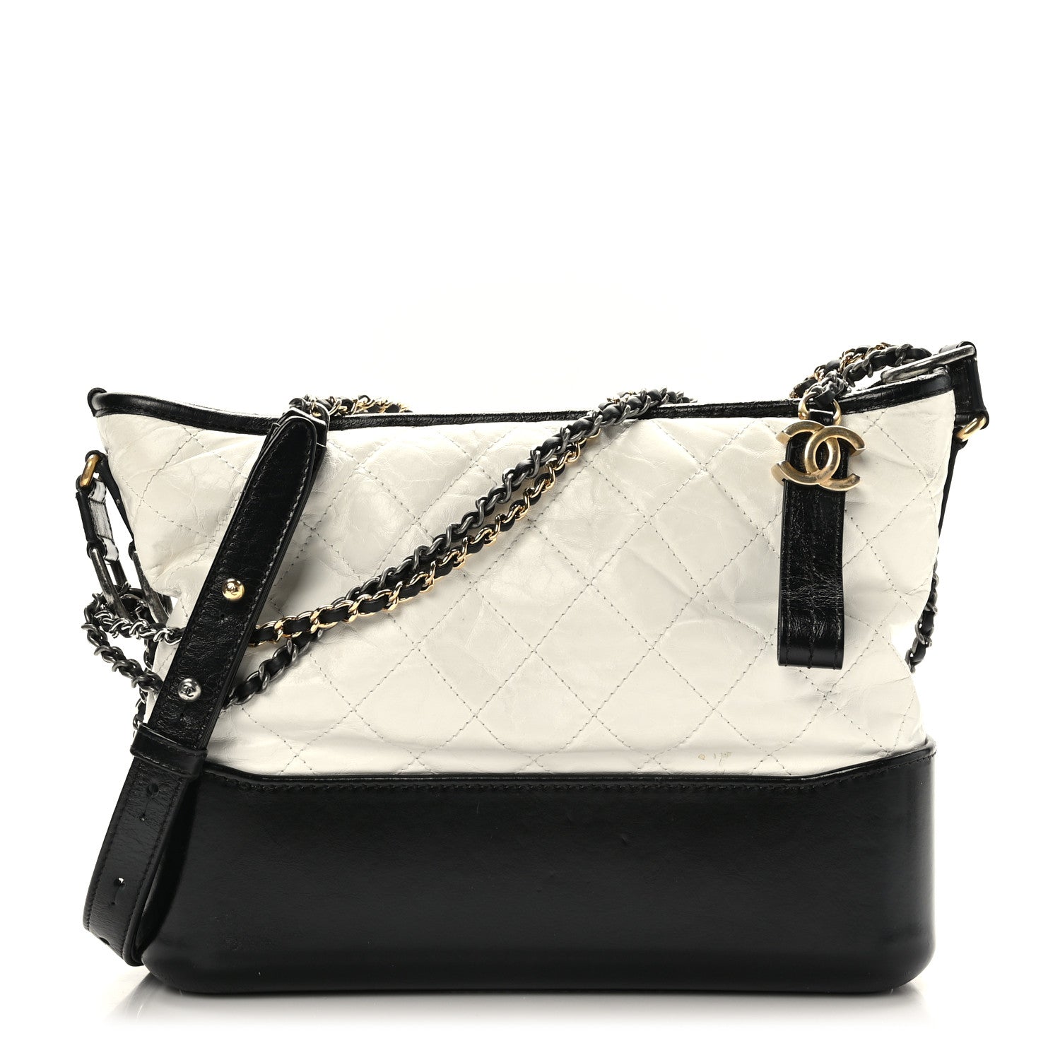Chanel Aged Calfskin Quilted Medium Gabrielle Hobo Black White 1 of 10