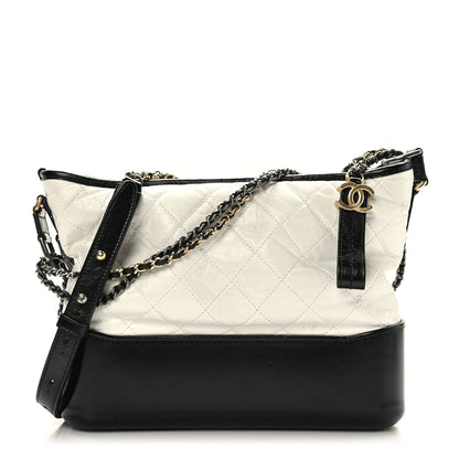 Chanel Aged Calfskin Quilted Medium Gabrielle Hobo Black White 1 of 10