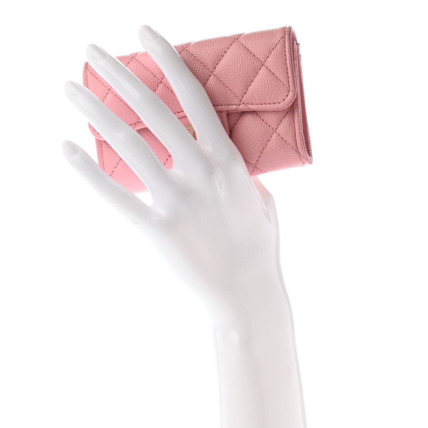 Caviar Quilted Flap Card Holder Wallet Light Pink