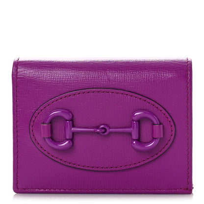 Gucci Azalea Calfskin Enamel Monochrome Horsebit 1955 Card Case Wallet Spicy Cyclamin 1 of 8
