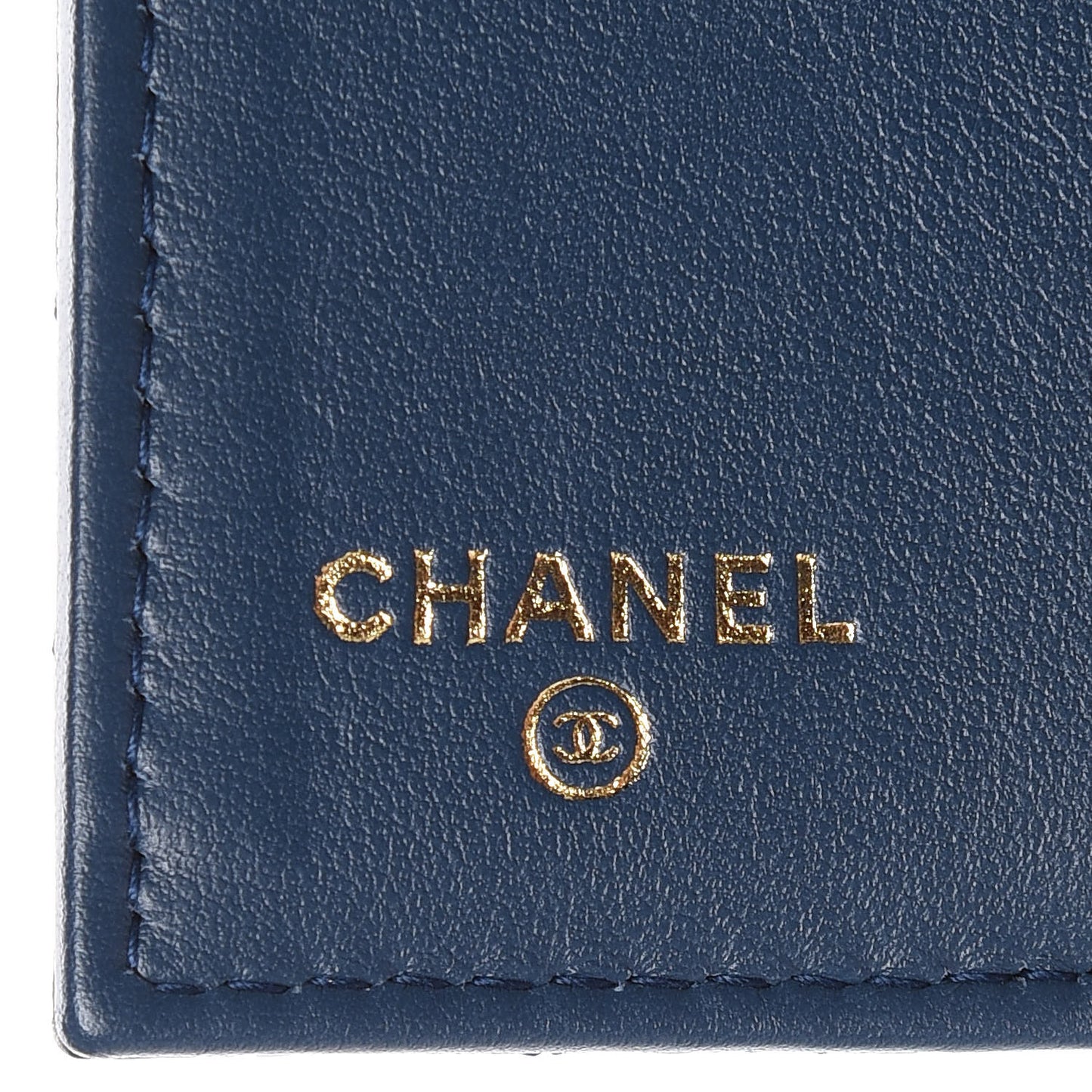 Metallic Caviar Quilted Compact Flap Wallet Dark Blue