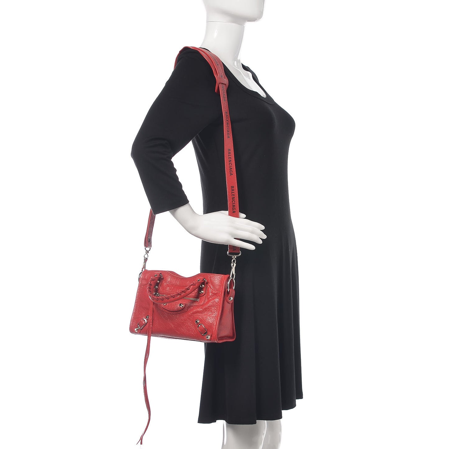 Agneau Classic Silver Hardware Mini City Logo Strap Rouge Cardinal Black