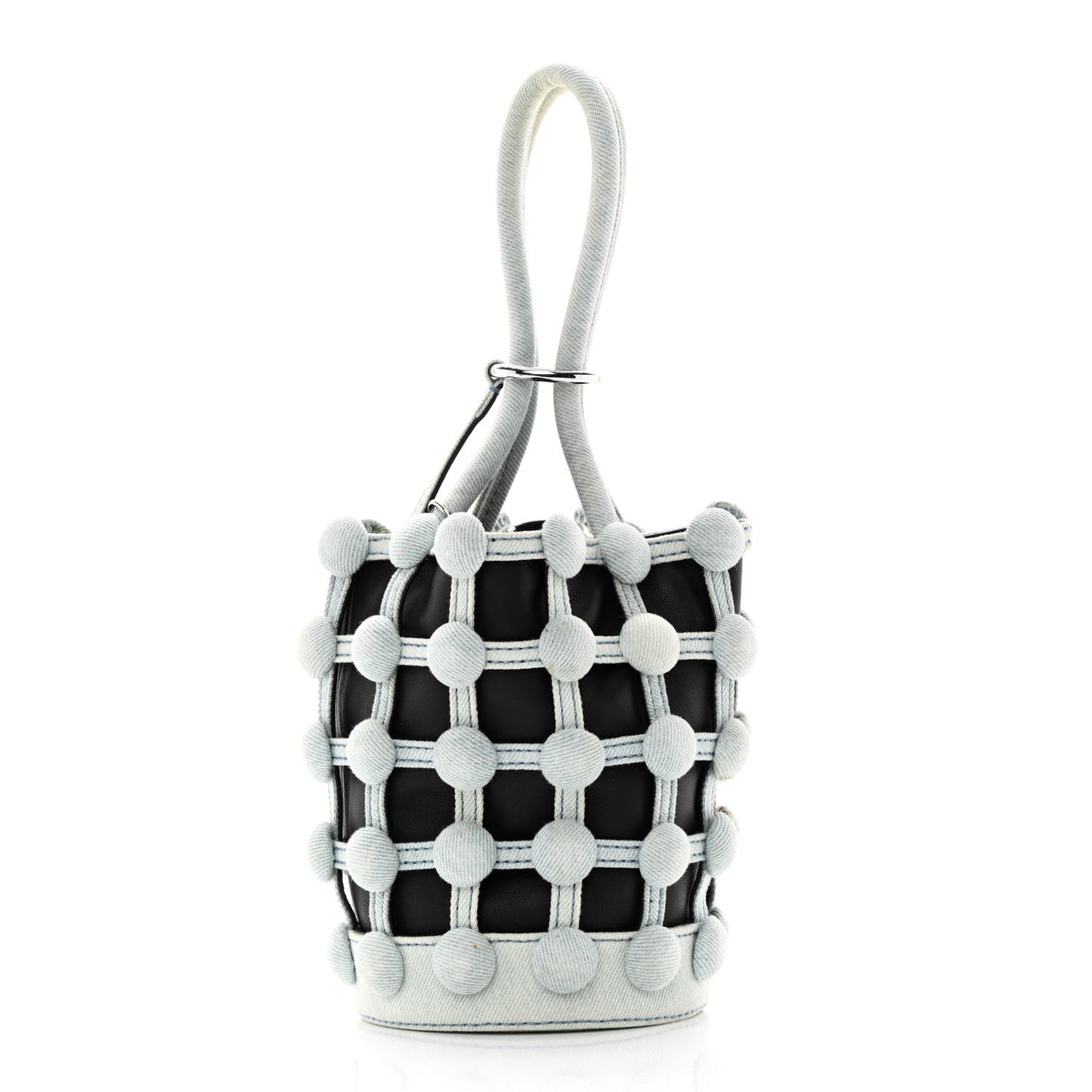 Nappa Denim Dome Studded Mini Roxy Bucket Bag Black